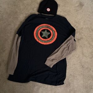 Marvel Captain America Navy and Grey Long Sleeve Shirt & Beanie